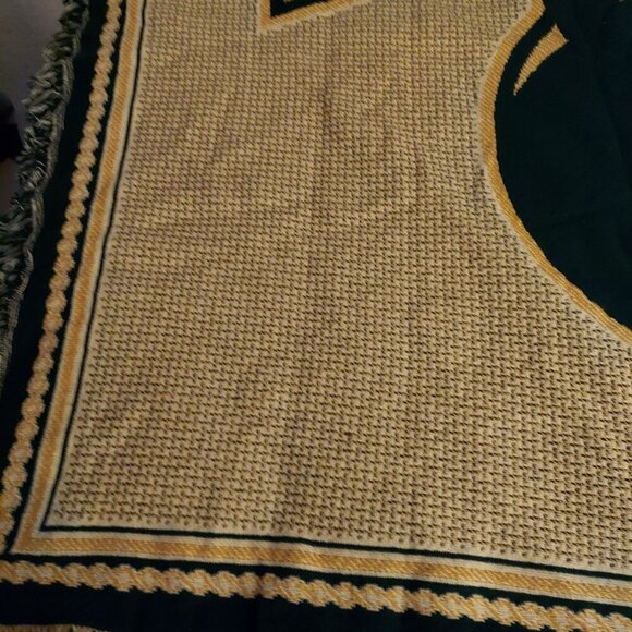 Baylor University Bears Throw Blanket Woven Cotton Green Gold Fringe Edges Colle - Picture 6 of 8